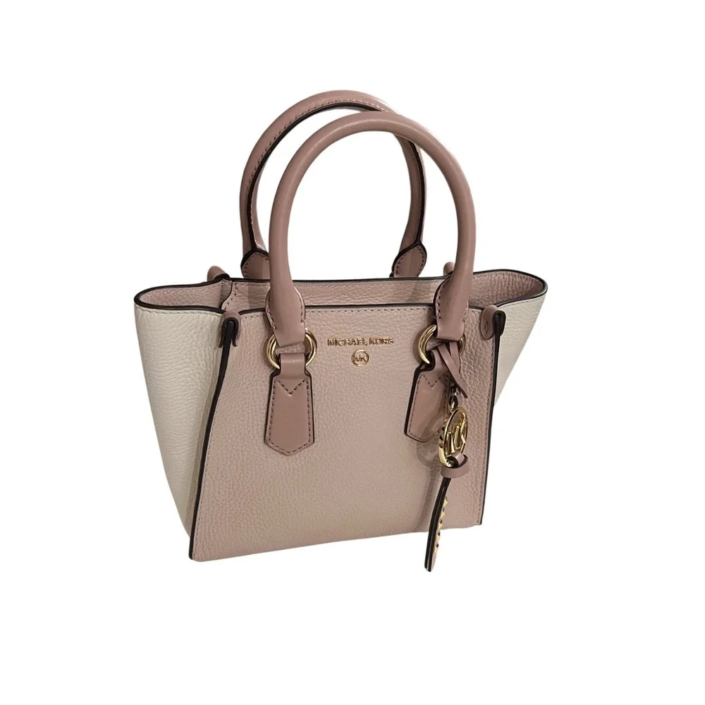 Michael Kors Kris Small Satchel Pink Cream Pebbled Leather Gold Hardware Handbag